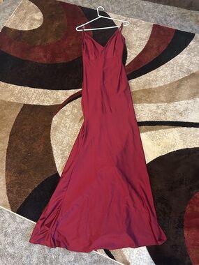 fashion nova red prom dresses Red Satin Mermaid V Neck Backless Prom Dresses, PL591 main image 0